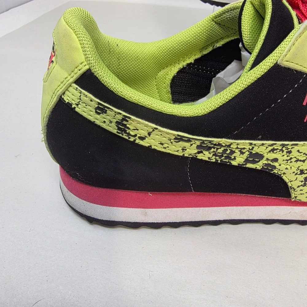 Puma Roma Sneakers Women 5 Black Lime Green Pink Splatter Low Top 359172 01 Good